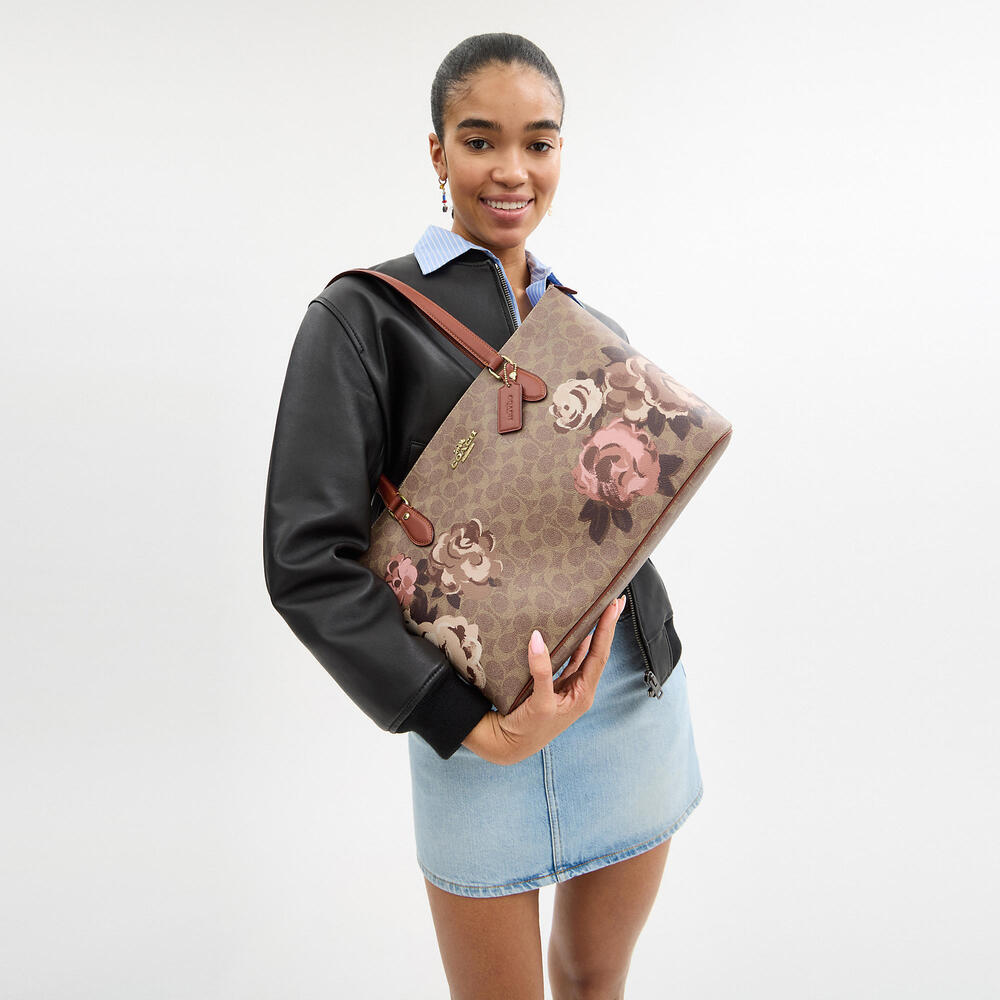 Gallery Tote Bag In Signature Canvas With Rose Print